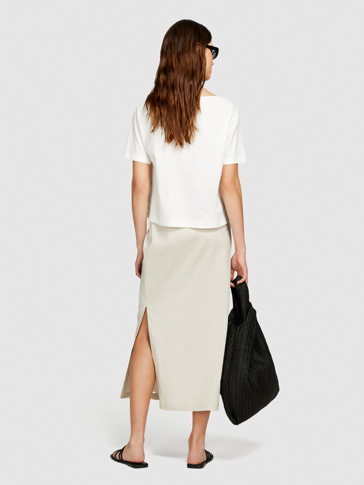 T-shirt with boat neck - women's short sleeve t-shirts - Creamy White | Sisley image number 3